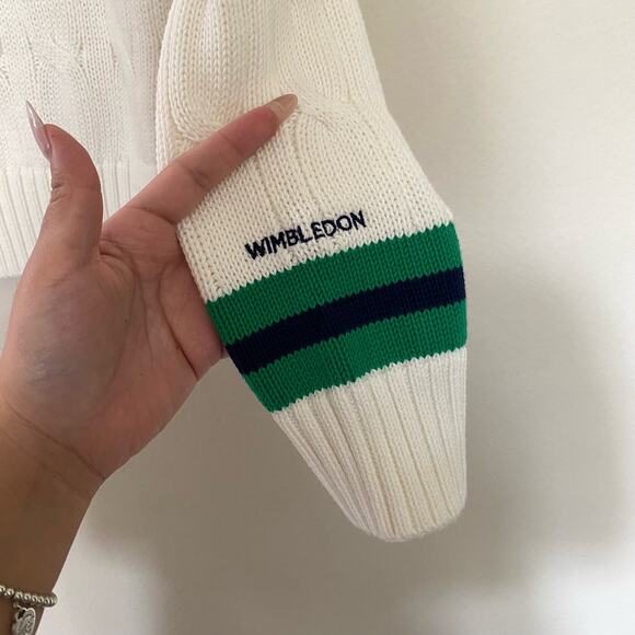 RALPH LAUREN POLO WIMBELDON APPLIQUÉD EMBROIDERED CABLE KNIT COTTON Sweater sz M - Picture 4 of 9